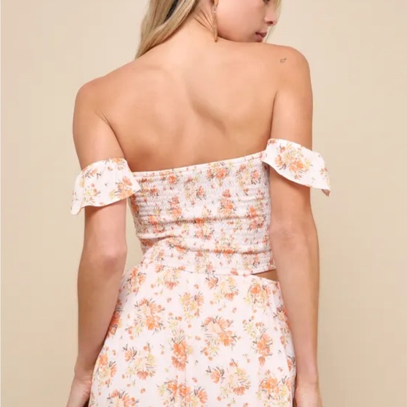 NWT Lulus Blush Pink Floral Off-the-Shoulder Romper - XS - Picture 3 of 7